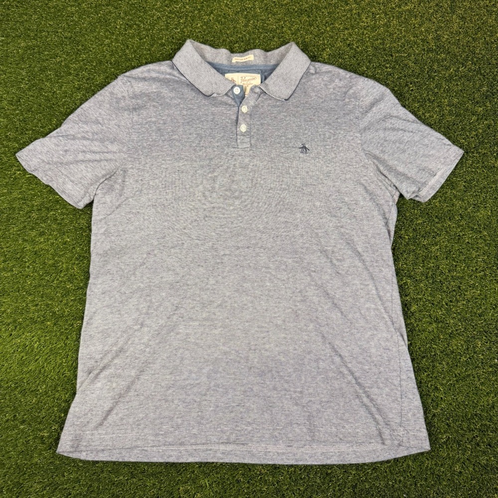 Original Penguin Mens Heritage Slim Fit Polo Shirt Blue Heather Large